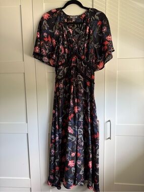 Chelsea28 Black Maxi Dress with Red & Blue Floral Print